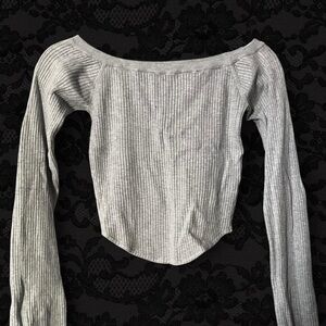 Garage Light Gray Ribbed Long Sleeve Top